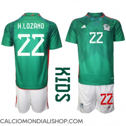 Maglie da calcio Messico Hirving Lozano #22 Prima Maglia Bambino Mondiali 2022 Manica Corta (+ Pantaloni corti)